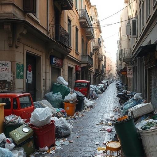 Strada invasa da rifiuti a Palermo