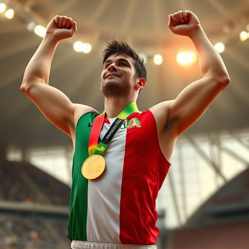 Un atleta italiano che vince una medaglia d'oro alle Olimpiadi