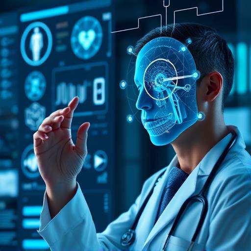Un medico che utilizza un'interfaccia basata sull'intelligenza artificiale per la diagnosi