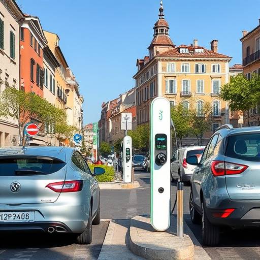 Una stazione di ricarica per auto elettriche in una citt&agrave; italiana