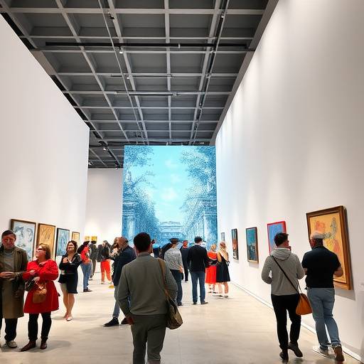 Visitatori che ammirano opere d'arte contemporanea alla Biennale di Venezia