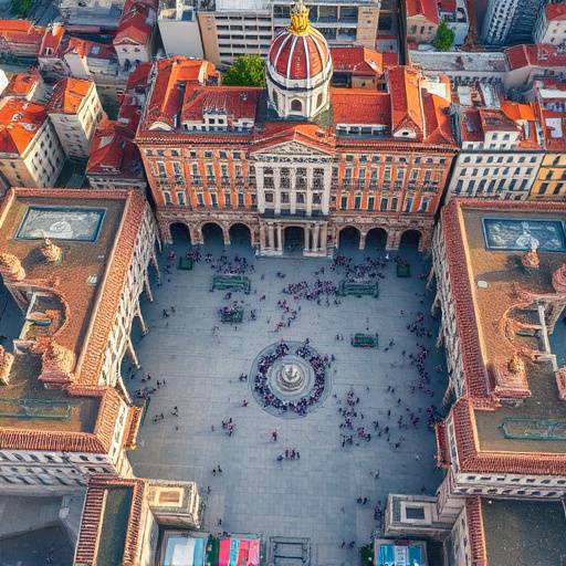 Vista aerea di Piazza Affari durante una giornata di trading intenso